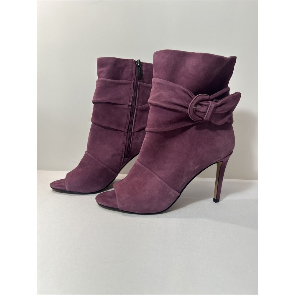 Vince Camuto Purple Suede Heel Boot Open Toe Slouchy Antaya Plum Romantic 7.5